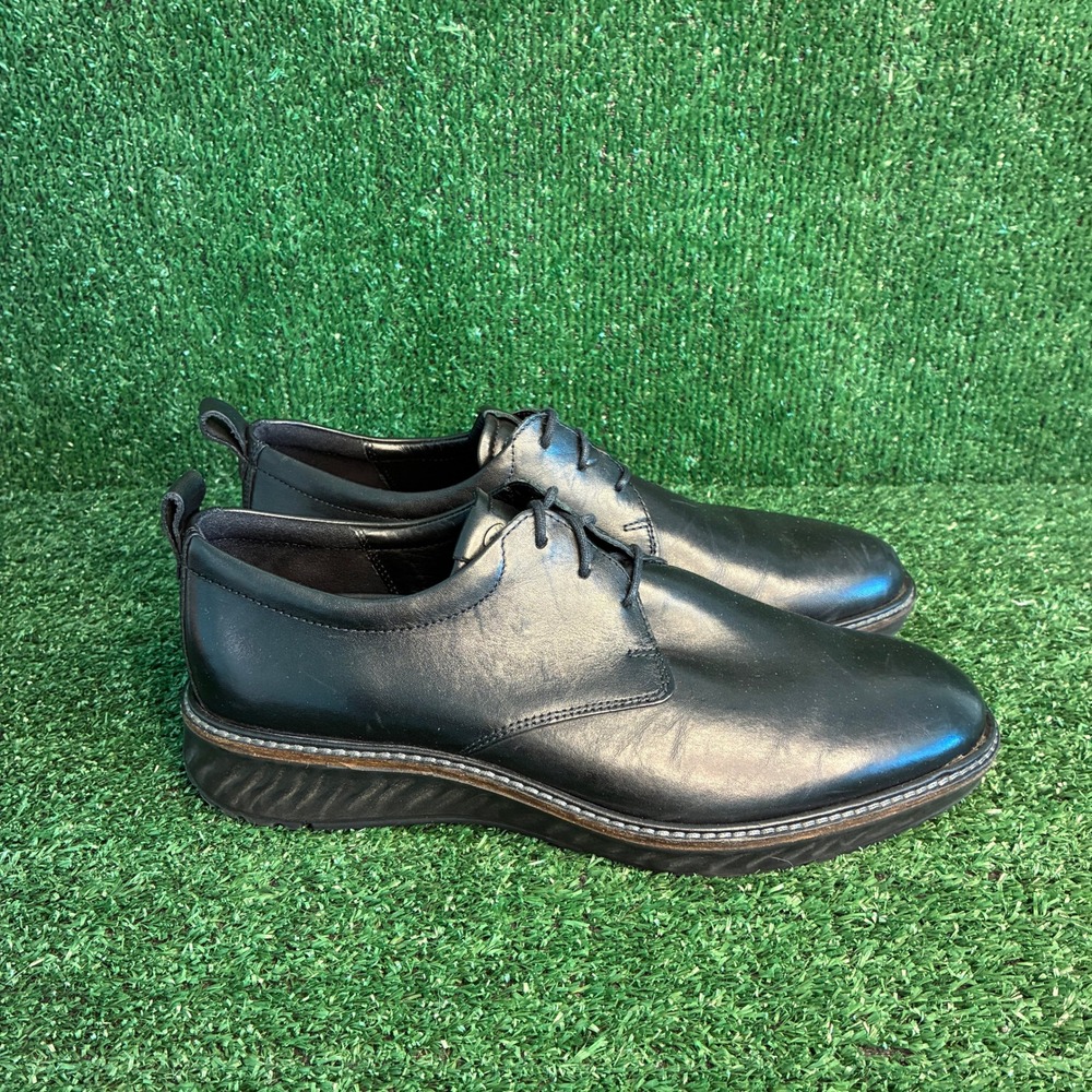 ECCO ST.1 Hybrid Plain Toe Leather Comfort Phorene Derby Shoes Black Mens Size 8